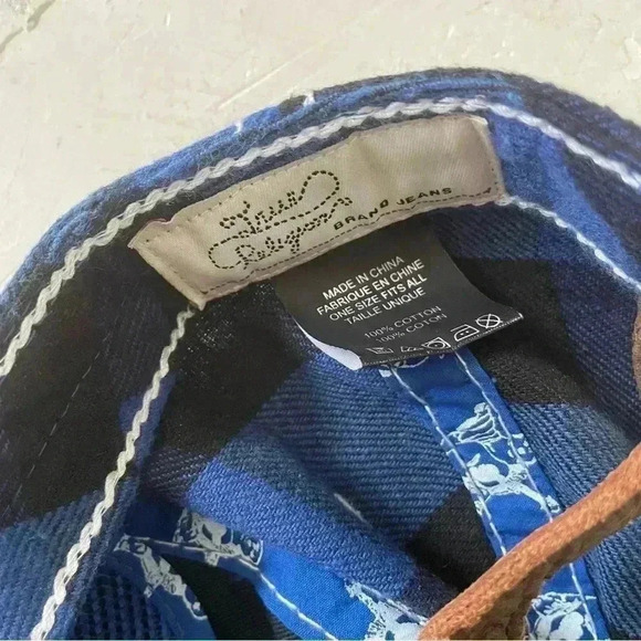 Vintage TRUE RELIGION Hat Distressed Blue Plaid Buddha Baseball Trucker RARE - Picture 7 of 9